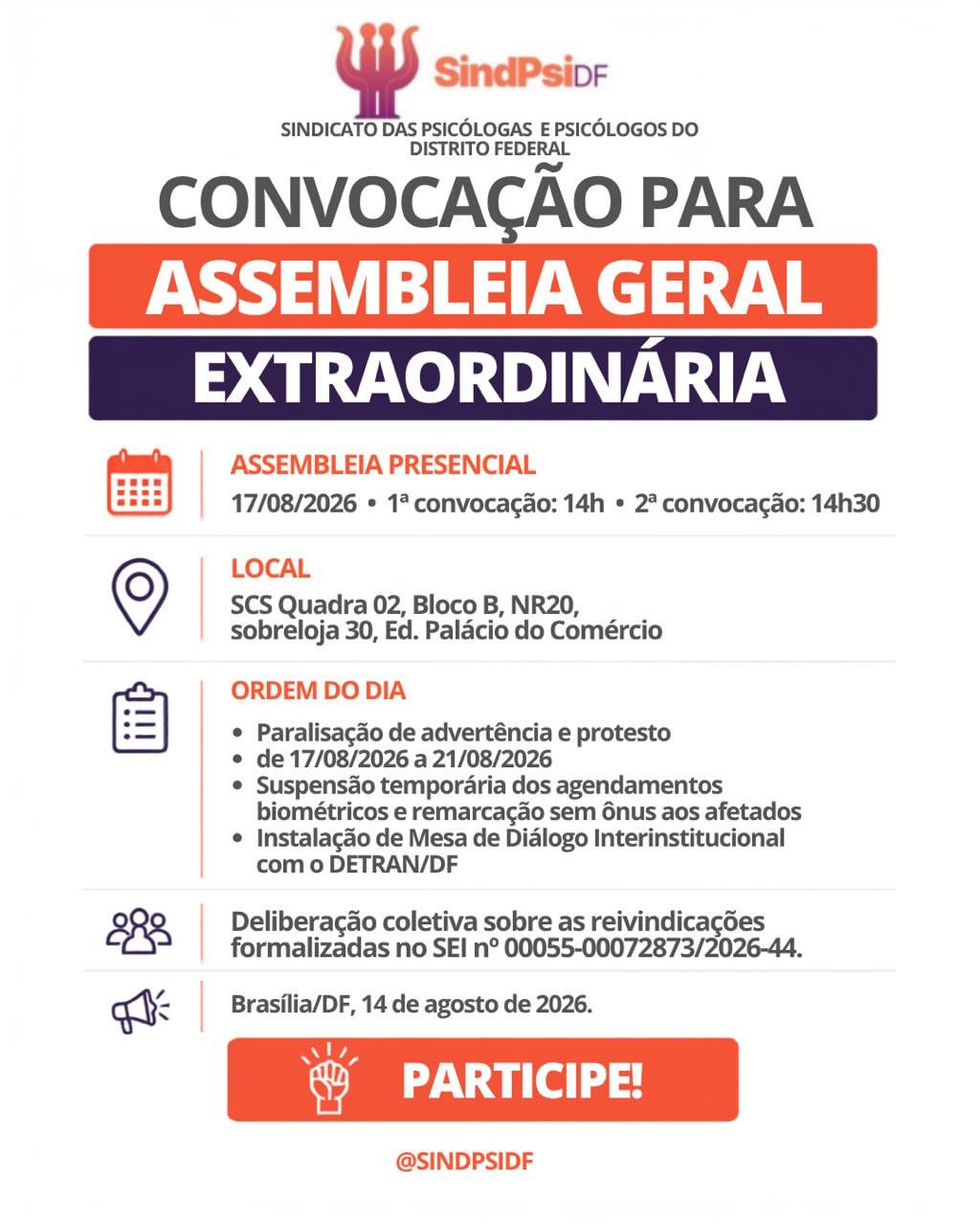 Atenção, psicólogas e psicólogos do trânsito: convocação do SindPsiDF e da ASCRED-DF